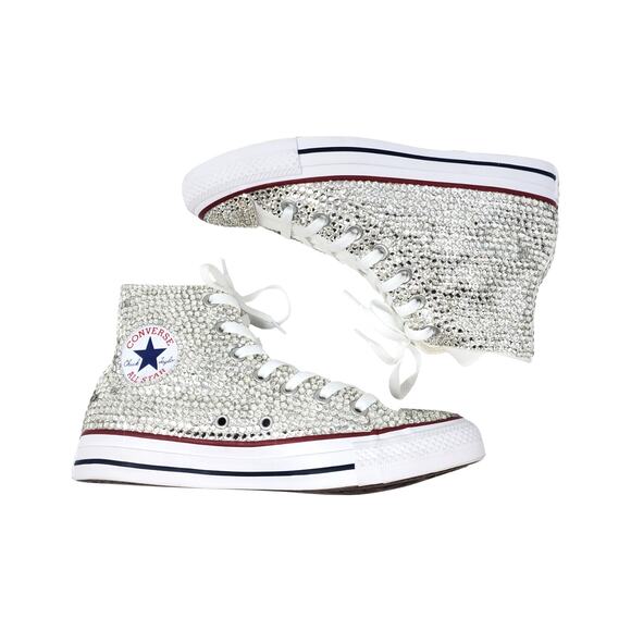 Custom Bling Converse All Star Chucks Wedding High Top Sneaker Rhinestone Size 7 - Picture 1 of 11
